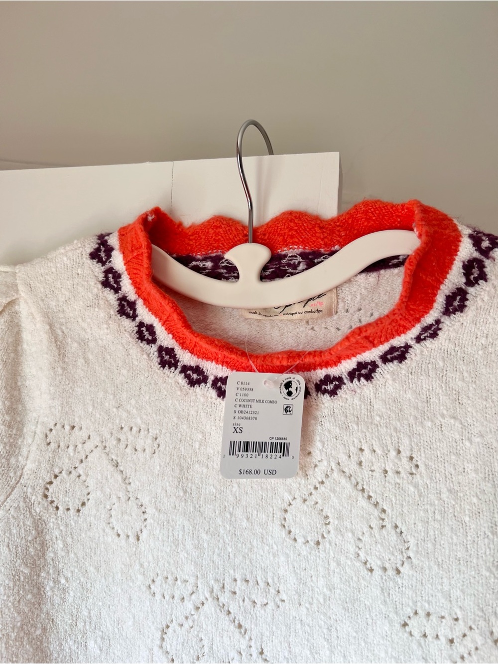 Free People Tilly Cherry Pointelle Knit Crop Sweater Size XS NWT - Picture 7 of 9